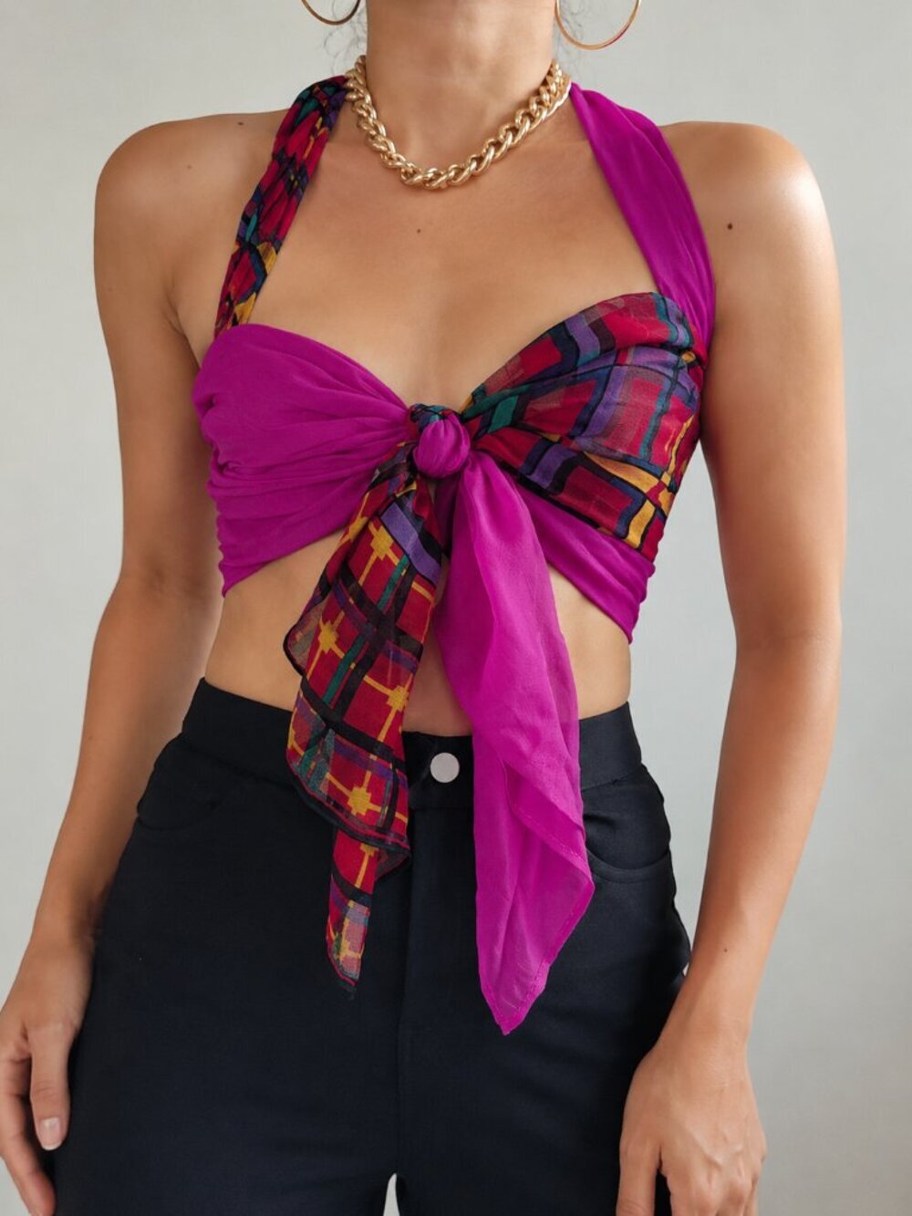 (Free with Purchase) 90s Plaid Rectangular Scarf Abstract Sheer Primary Colours